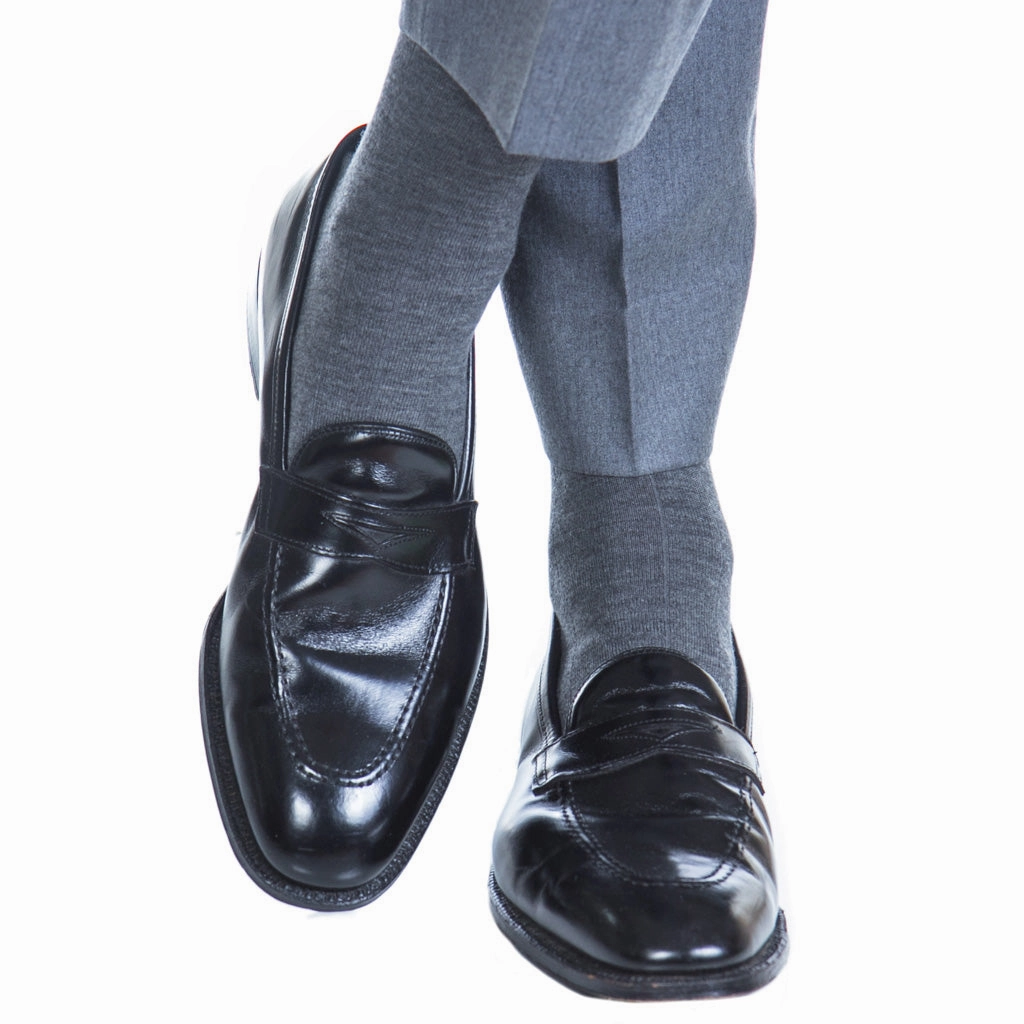 Mid-Gray Wide Ribbed Cashmere Blend Sock Linked-Toe Mid-Calf