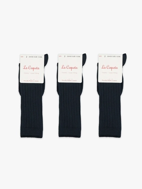 Navy Blue Ribbed Knee High Kids Socks Set