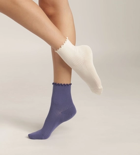 Pack of 2 pairs of women's Blue Cream Dim Modal ruffled socks