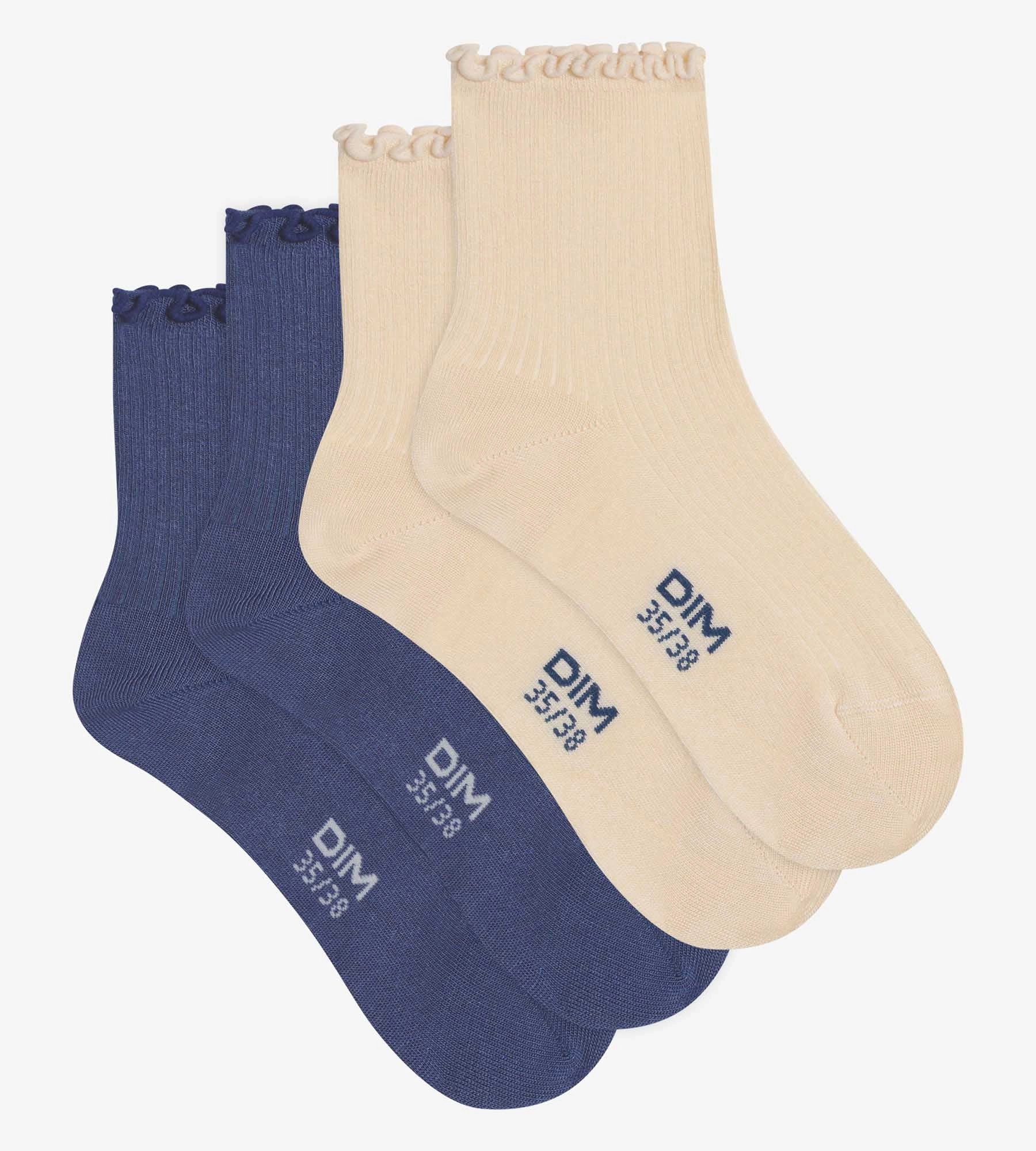 Pack of 2 pairs of women's Blue Cream Dim Modal ruffled socks