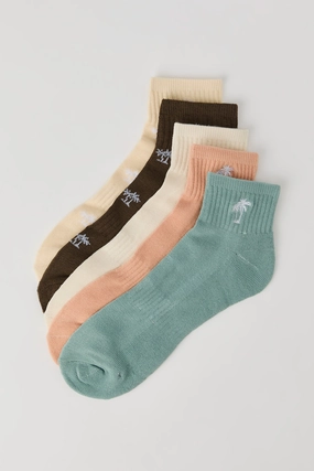 Palm Tree Quarter Socks (5 Pack)