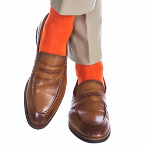Red Orange Solid Ribbed Cotton Sock Linked Toe OTC