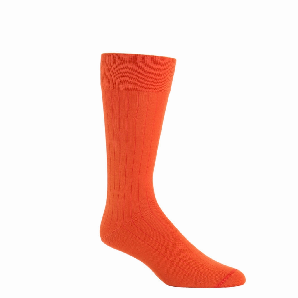Red Orange Solid Ribbed Cotton Sock Linked Toe OTC