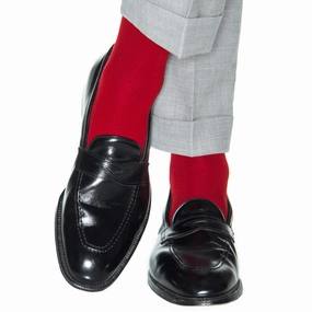 Red Solid Wide Ribbed Cashmere Wool Blend Sock Linked Toe OTC