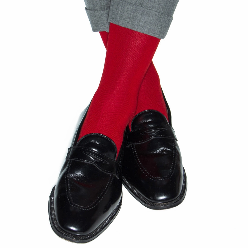 Red Solid Wide Ribbed Cashmere Wool Blend Sock Linked Toe OTC