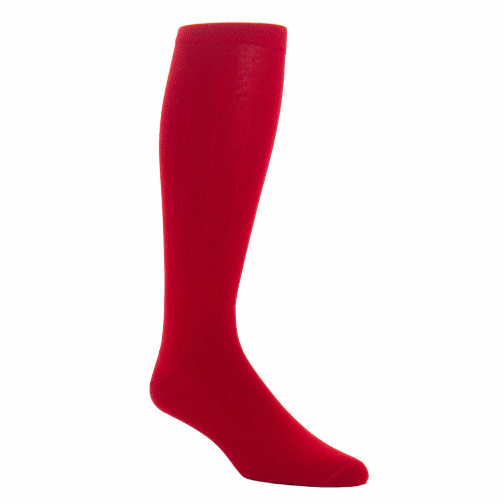 Red Solid Wide Ribbed Cashmere Wool Blend Sock Linked Toe OTC