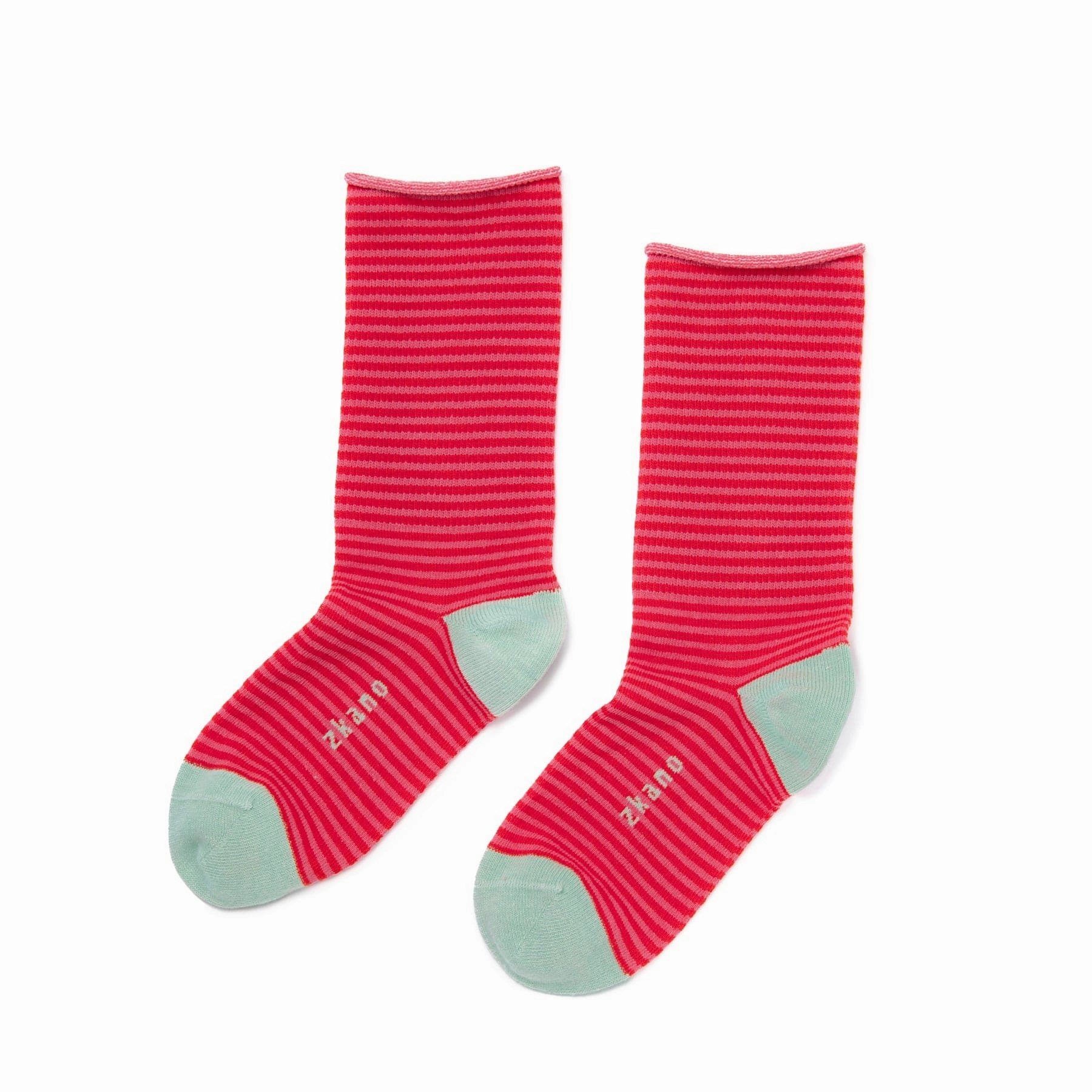 Rose - Roll Top Organic Cotton Crew Socks - Strawberry