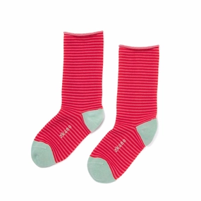 Rose - Roll Top Organic Cotton Crew Socks - Strawberry