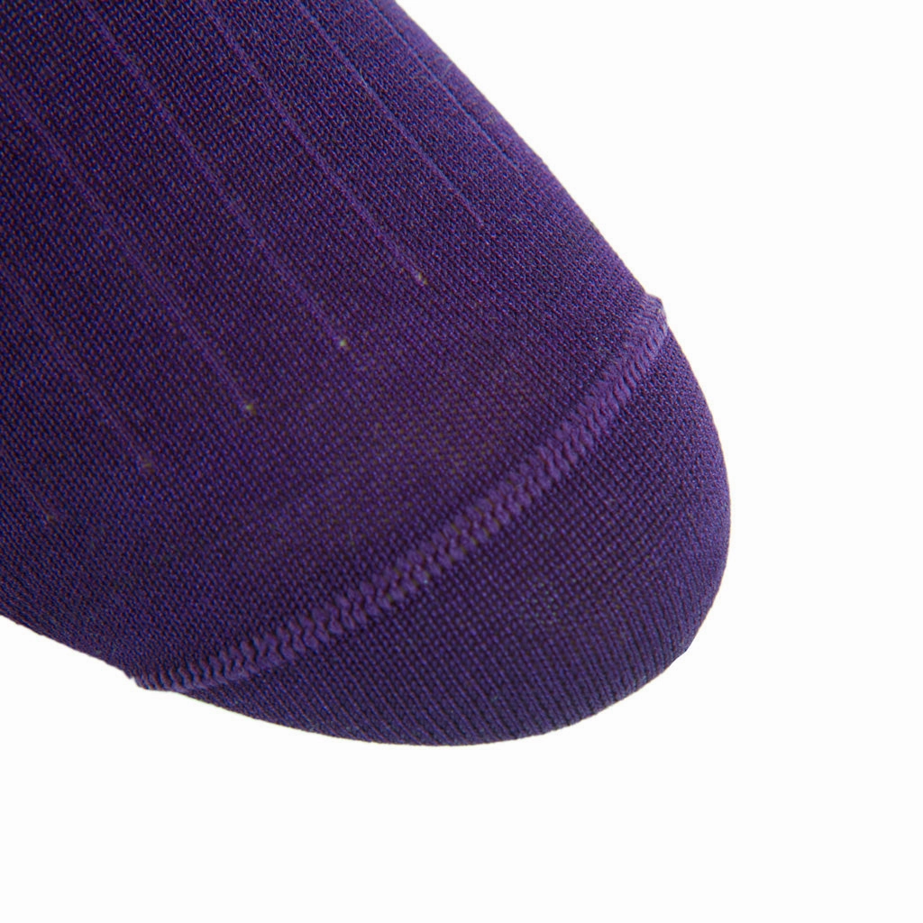 Royal Purple Solid Ribbed Cotton Sock Linked Toe Mid-Calf
