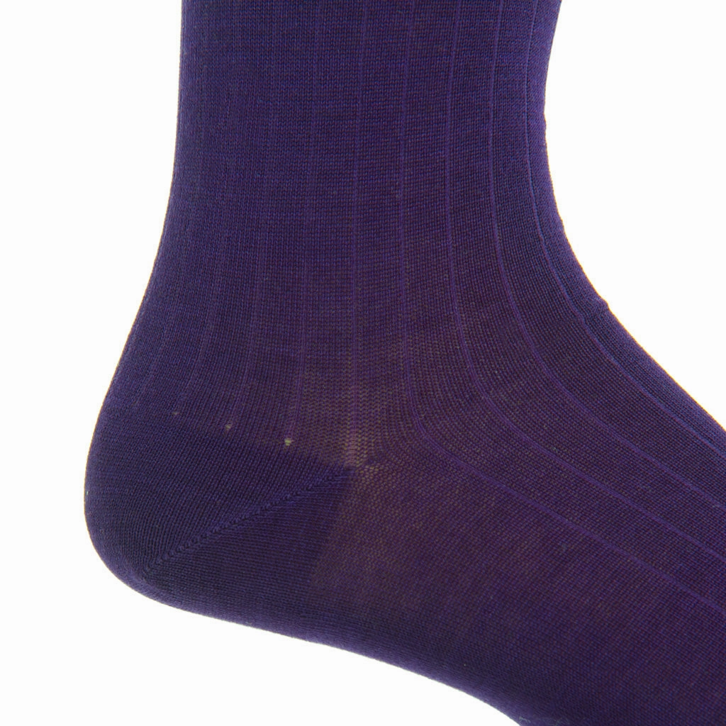 Royal Purple Solid Ribbed Cotton Sock Linked Toe Mid-Calf