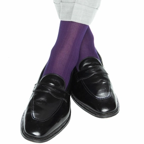 Royal Purple Solid Ribbed Cotton Sock Linked Toe Mid-Calf