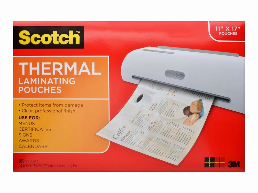 Scotch Thermal Laminating Pouches Menu Size - 25-pack - clear - 11.42 in x 17.4 in lamination pouches TP3856-25