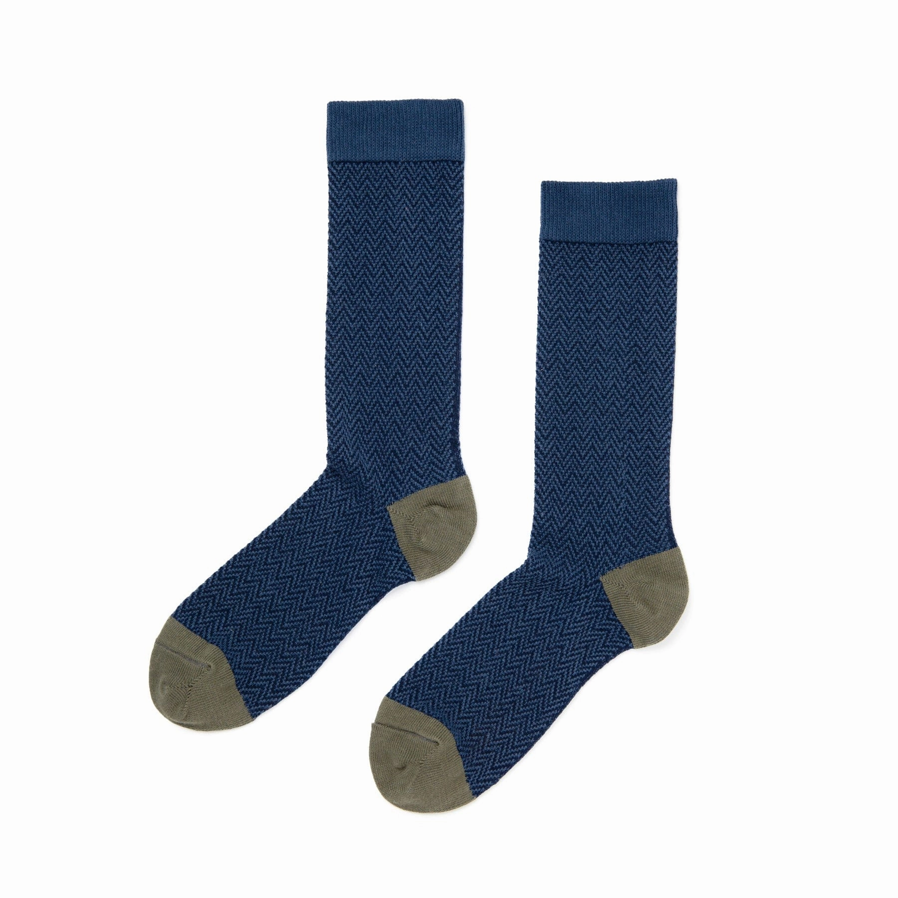 Signature Herringbone - Organic Cotton Tall Crew Socks - Navy
