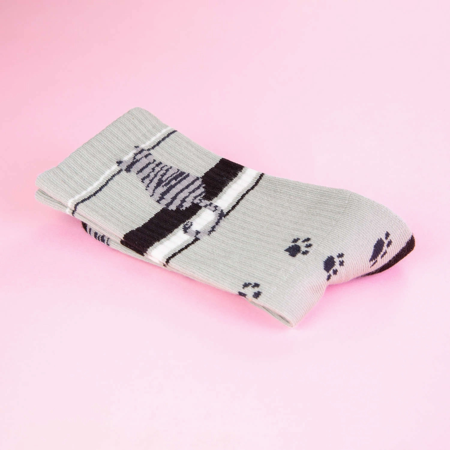 Sitting Gray Tabby Cat - Gym Crew Socks