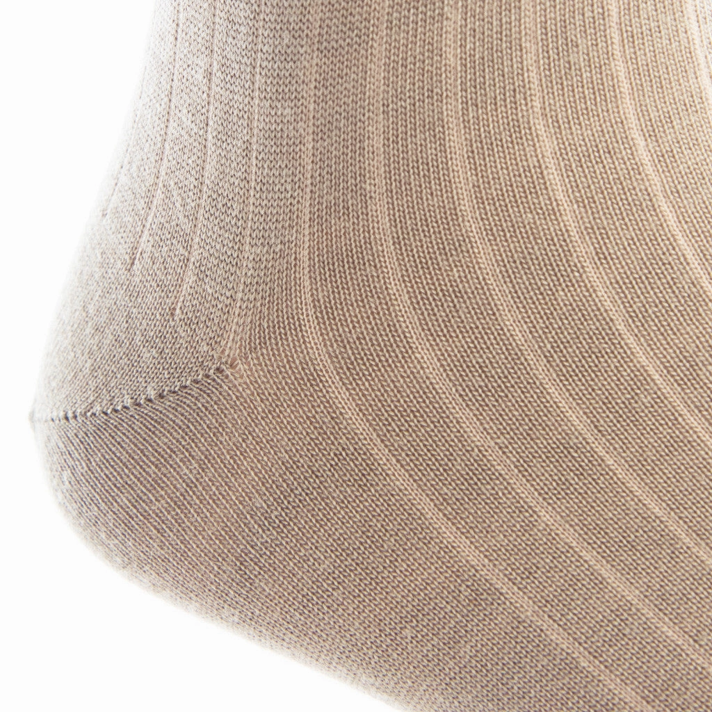 Taupe Solid Ribbed Fine Merino Wool Sock Linked Toe Mid-Calf