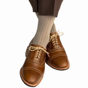 Taupe Solid Ribbed Fine Merino Wool Sock Linked Toe Mid-Calf