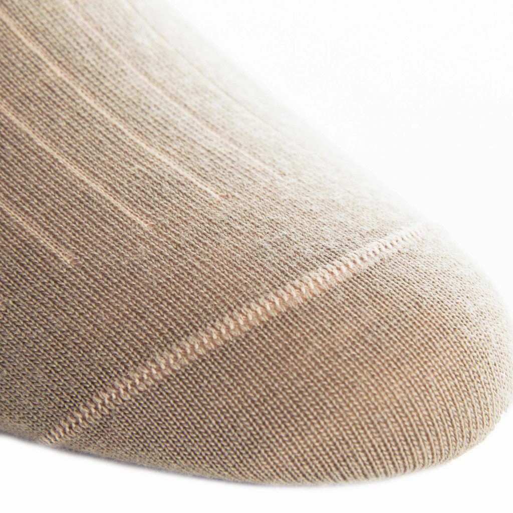 Taupe Solid Ribbed Fine Merino Wool Sock Linked Toe Mid-Calf