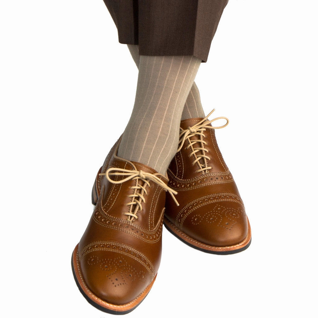Taupe Solid Ribbed Fine Merino Wool Sock Linked Toe OTC