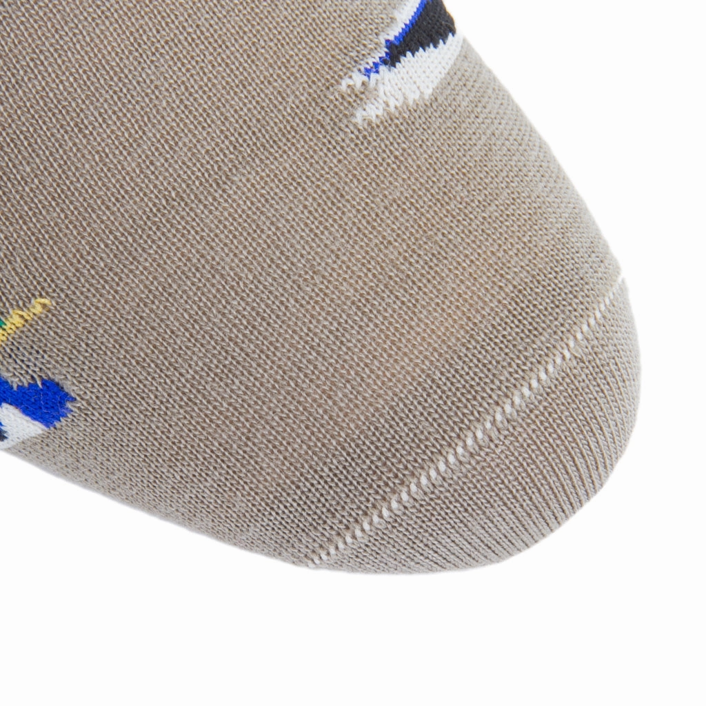 Taupe with Marine Green, Saffron, Clematis Blue, Cream and Black Decoy Fine Merino Wool Sock Linked Toe OTC