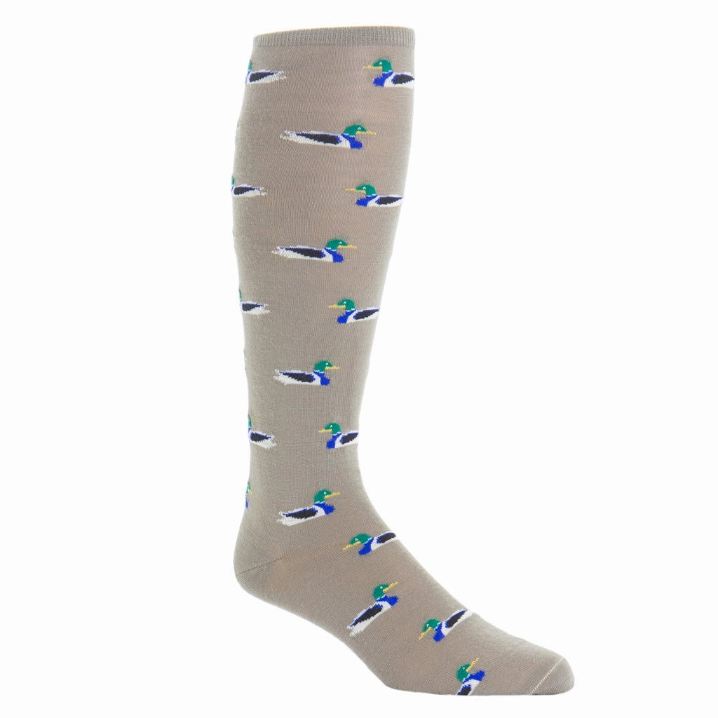 Taupe with Marine Green, Saffron, Clematis Blue, Cream and Black Decoy Fine Merino Wool Sock Linked Toe OTC