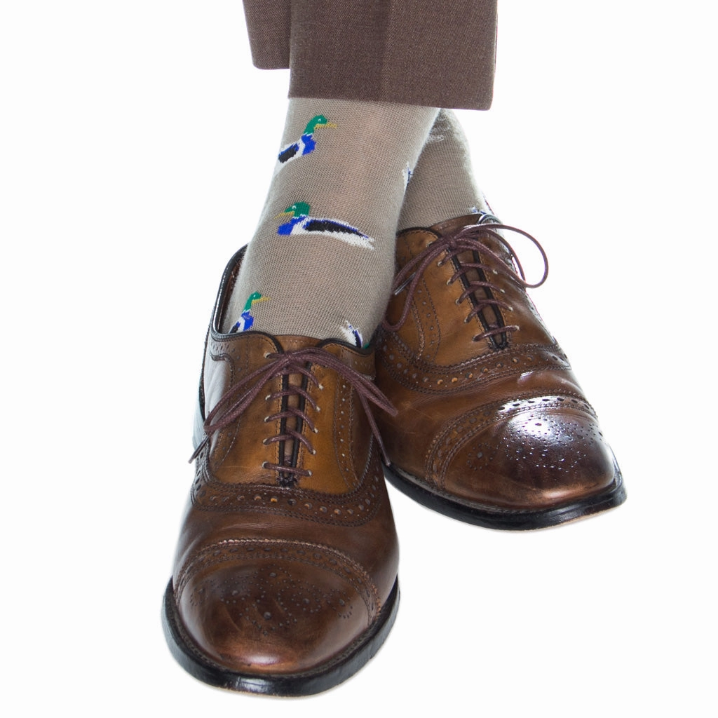 Taupe with Marine Green, Saffron, Clematis Blue, Cream and Black Decoy Fine Merino Wool Sock Linked Toe OTC