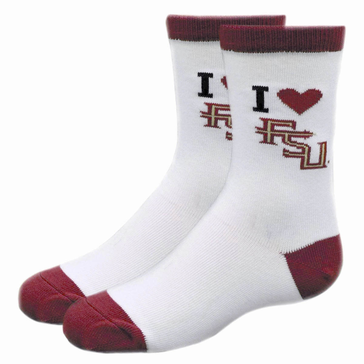 TCK Kid's  I Heart FSU Crew Socks - White