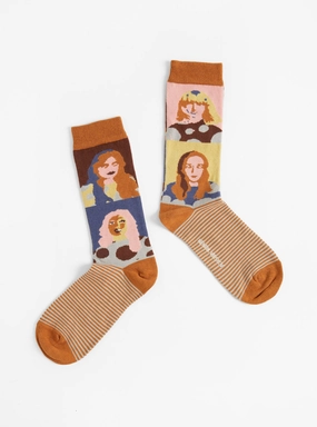 The Intern Socks Brown Coral Faces