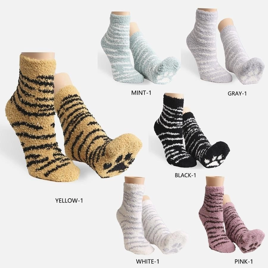 TIGER PRINT LUXURY SOFT MINI-CREW SOCKS W/ PAW PRINT