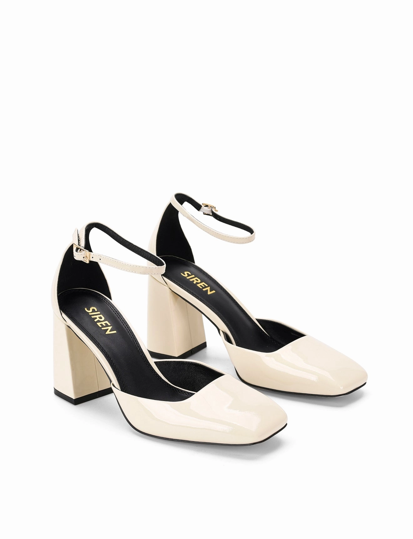 Travis Closed Toe Block Heels - Chalk White Patent Leather