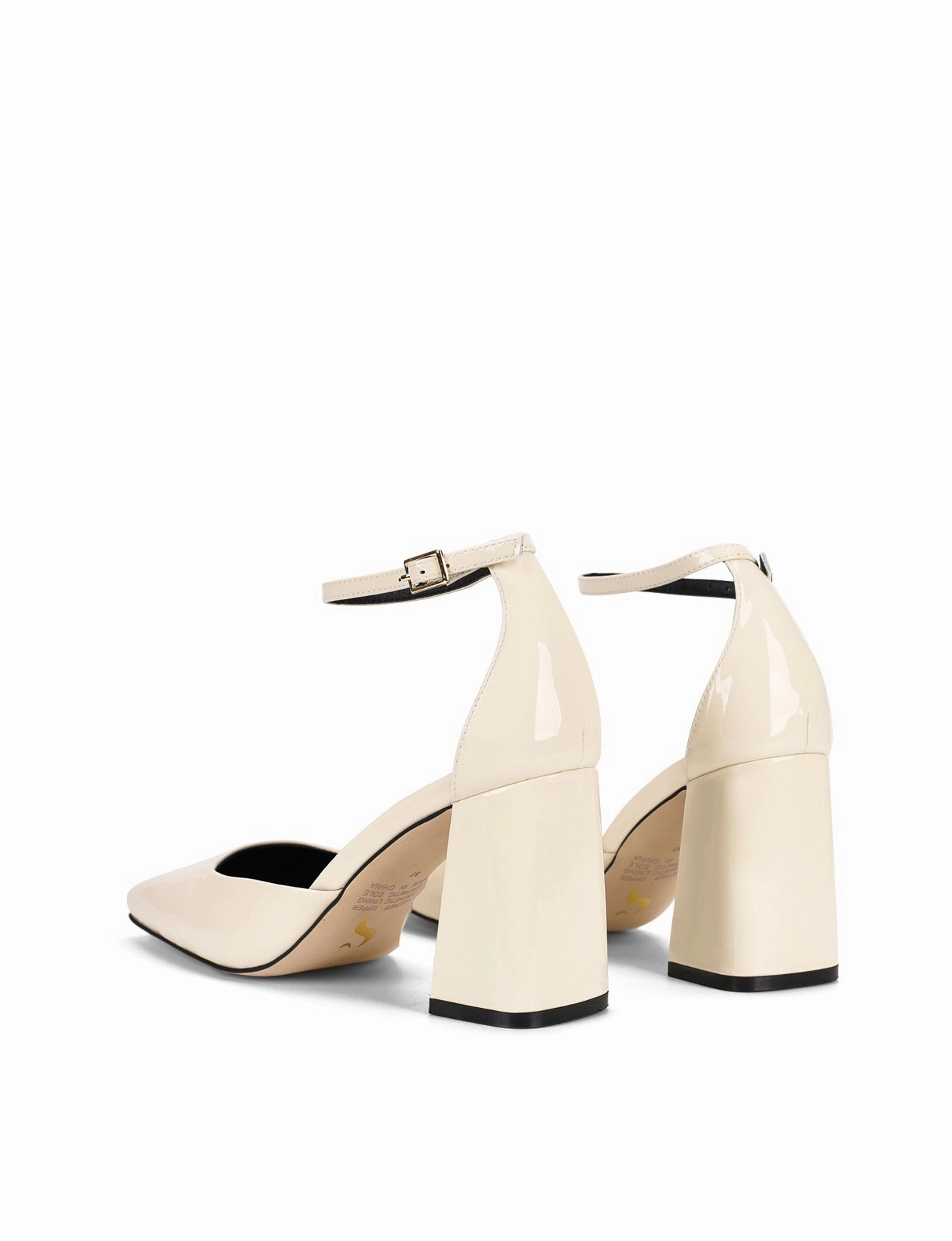 Travis Closed Toe Block Heels - Chalk White Patent Leather