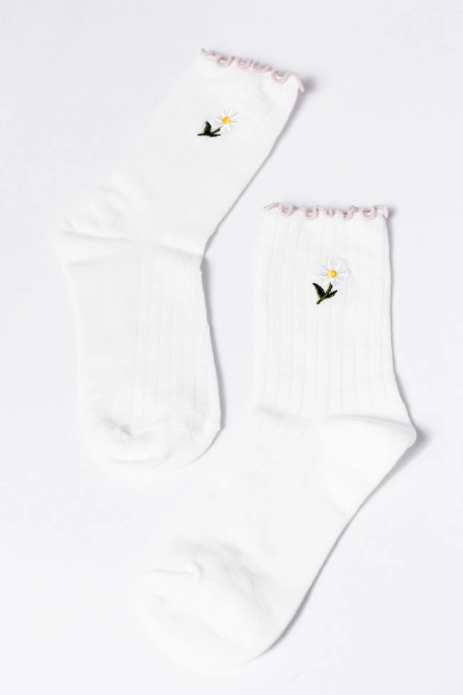 White Daisy Crew Socks