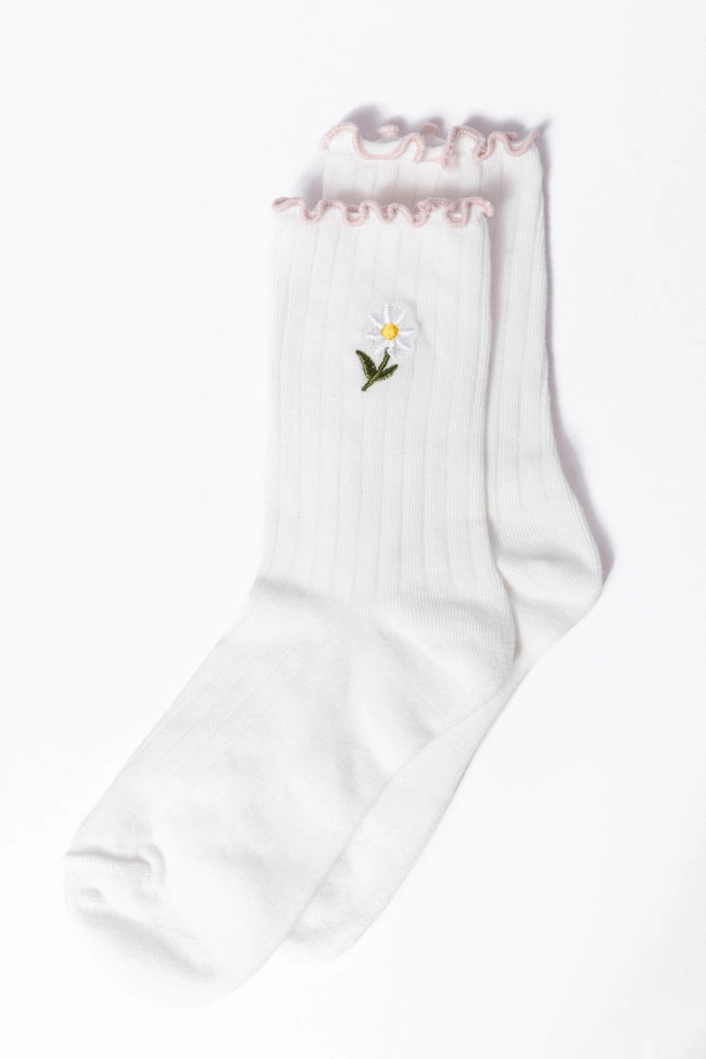 White Daisy Crew Socks