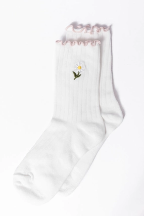 White Daisy Crew Socks