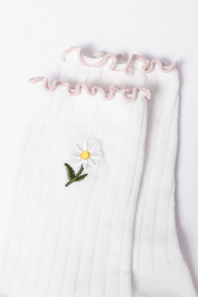 White Daisy Crew Socks