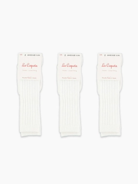 White Ribbed Knee High Kids Socks Set