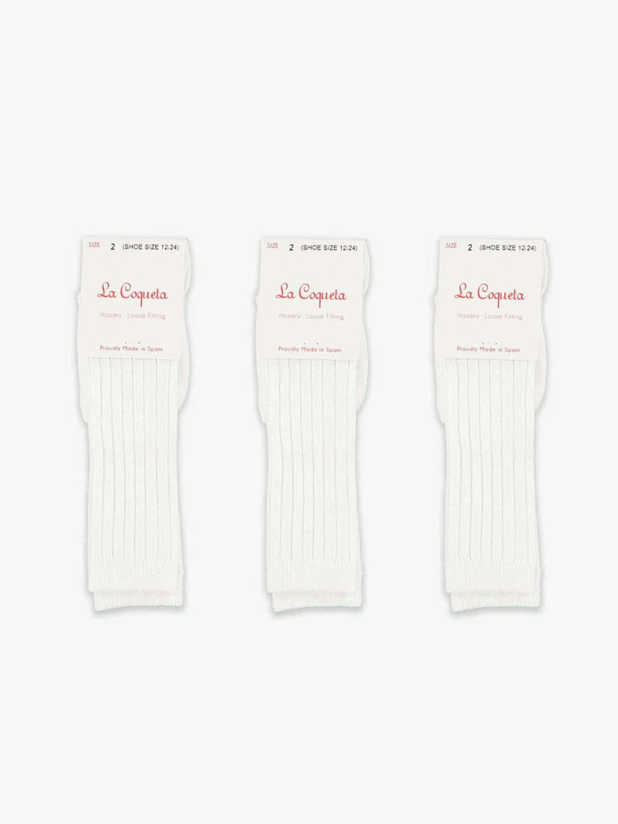 White Ribbed Knee High Kids Socks Set