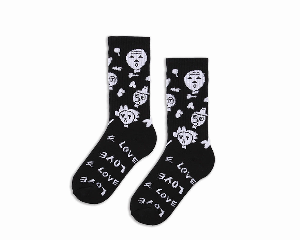 Women's Athletic Love Doodle Socks - Black
