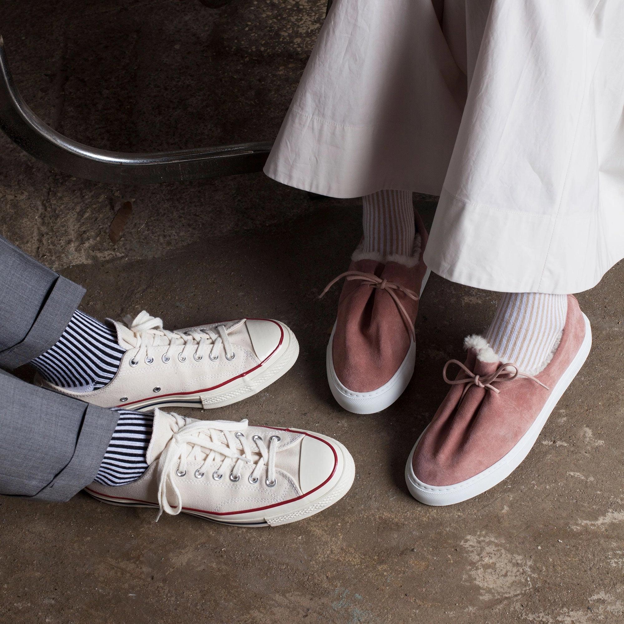 Women's Swoony Lines Socks - Beige, Ivory, & Navy
