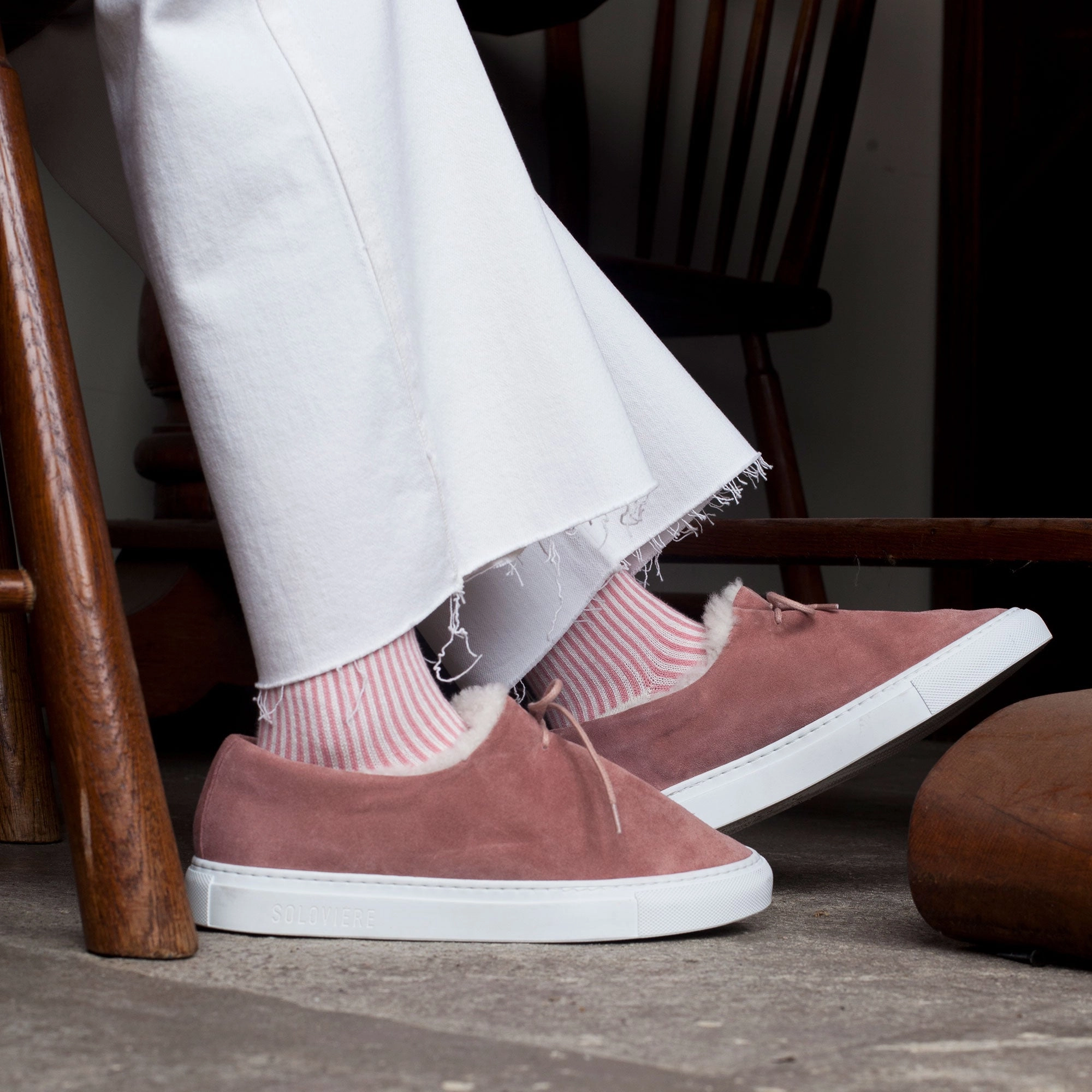 Women's Swoony Lines Socks - Pink & Ivory