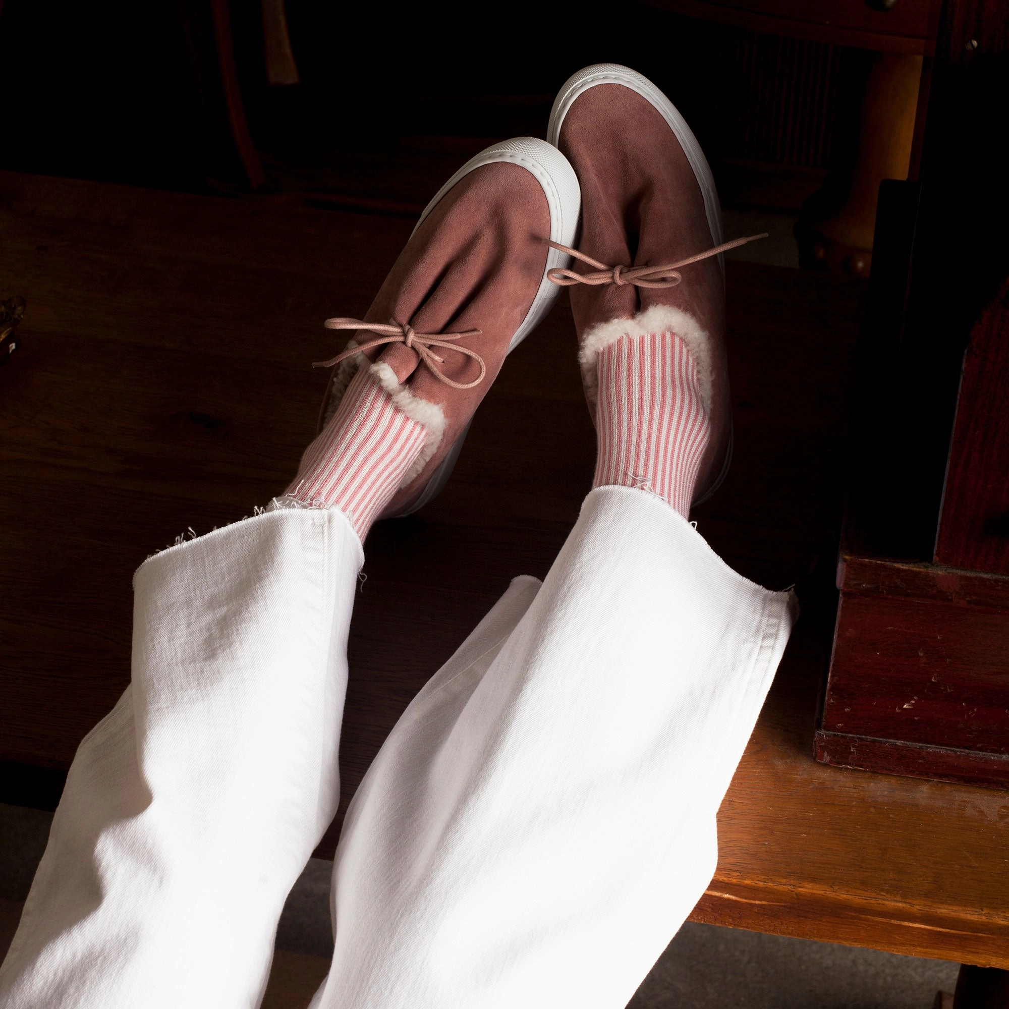 Women's Swoony Lines Socks - Pink & Ivory