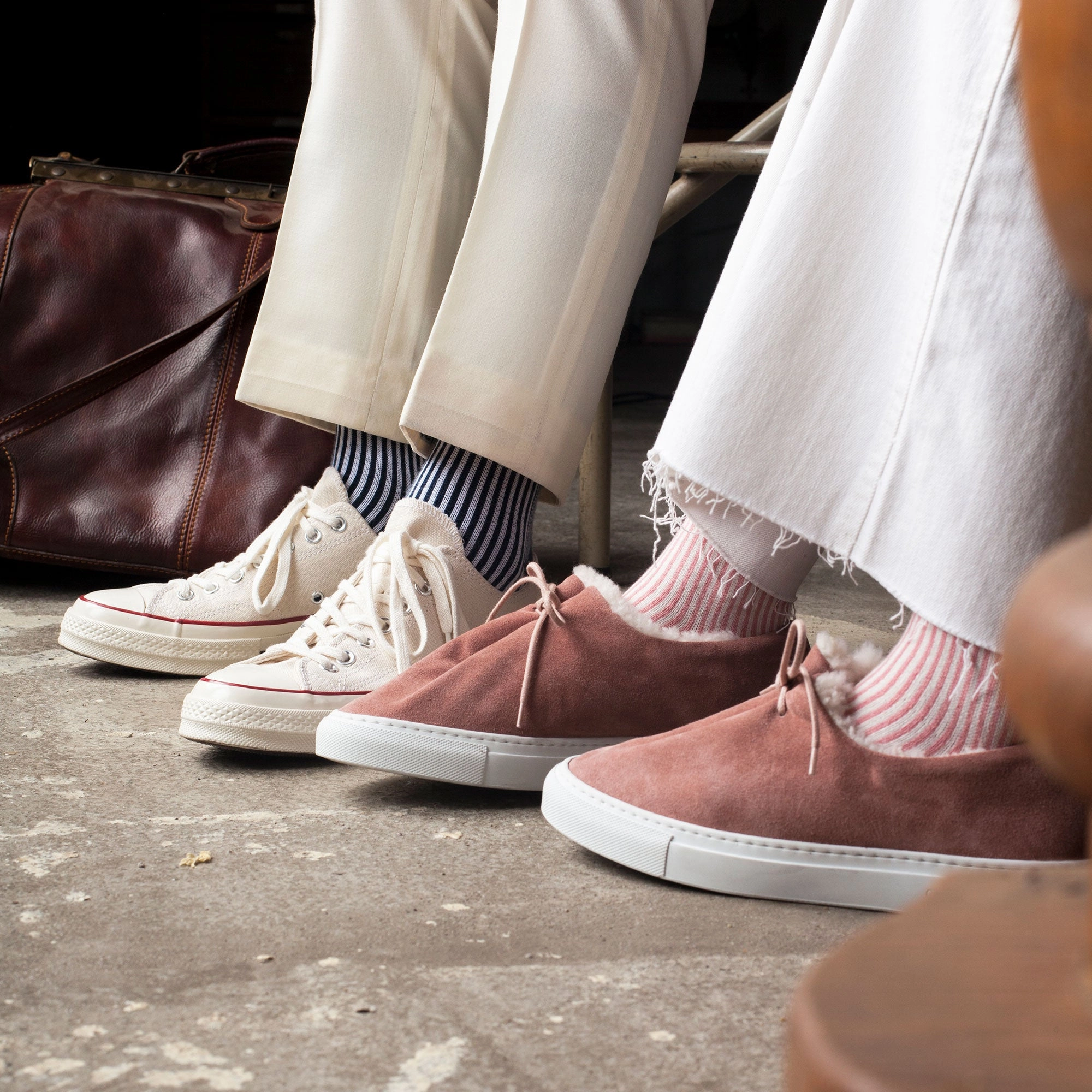 Women's Swoony Lines Socks - Pink & Ivory