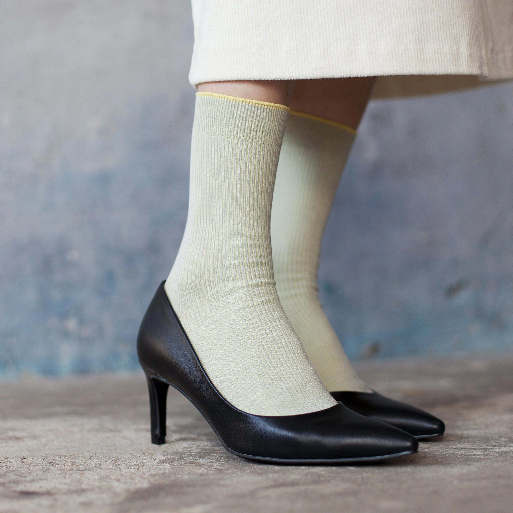 Women's Two-Tone Ribbed Socks - Gray & Yellow