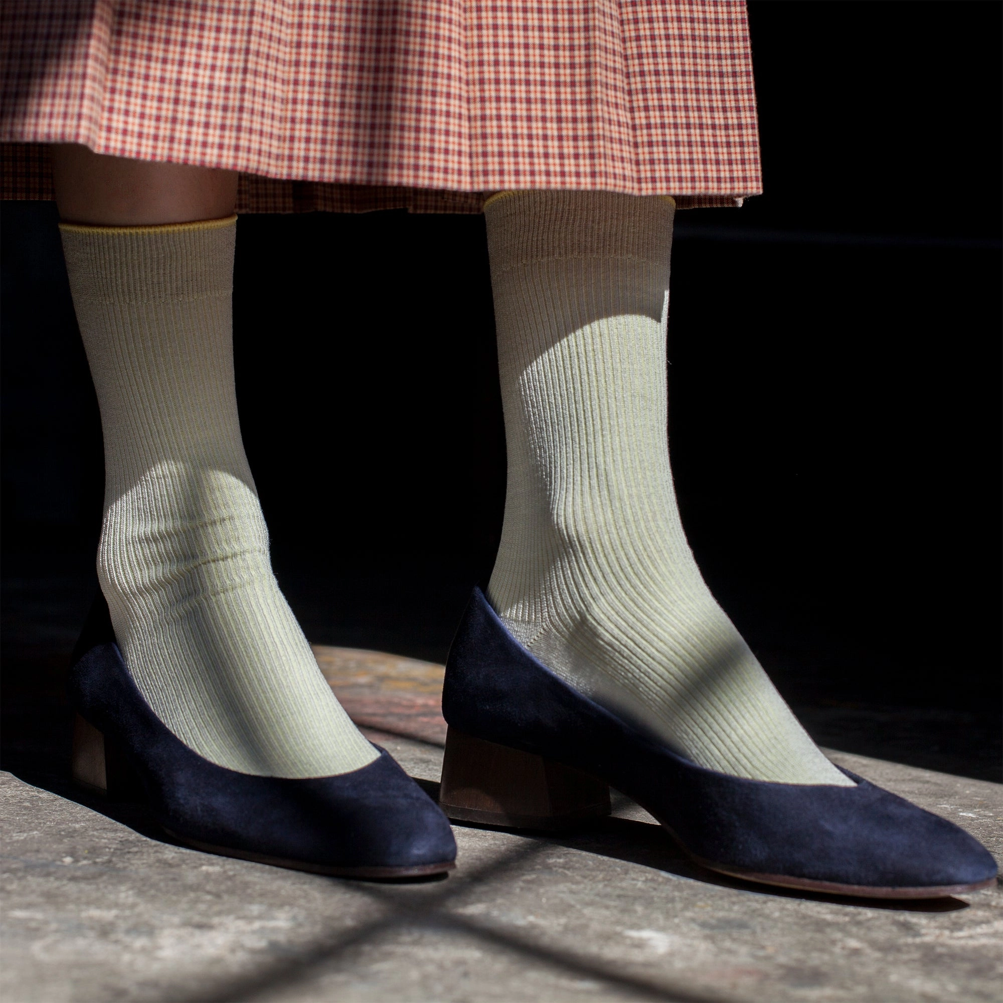 Women's Two-Tone Ribbed Socks - Gray & Yellow